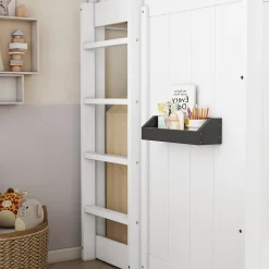 Lit superposé 90x200 cm avec escalier intégré, cabane décorative et structure en pin/MDF, gain de place