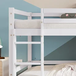 Lit superposé 90x200 cm avec fenêtres et échelle à main courante, structure en pin massif et MDF