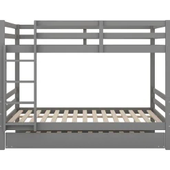 Lit superposé 140x200 cm avec lit gigogne et escalier intégré, structure pin/MDF grise