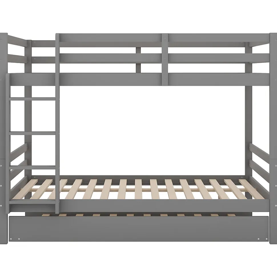 Lit superposé 140x200 cm avec lit gigogne et escalier intégré, structure pin/MDF grise