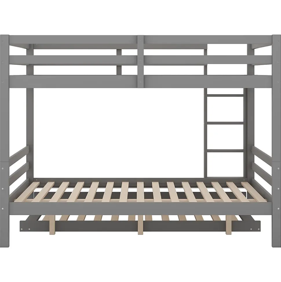 Lit superposé 140x200 cm avec lit gigogne et escalier intégré, structure pin/MDF grise
