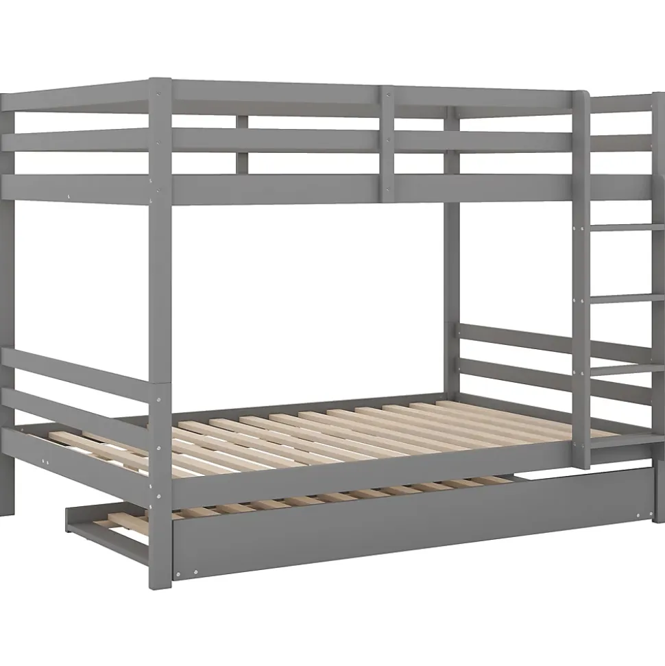 Lit superposé 140x200 cm avec lit gigogne et escalier intégré, structure pin/MDF grise