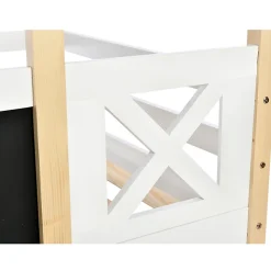 Lit superposé 90x200 cm avec sommier inclus et échelle intégrée, toit ludique et tableau, pin massif/MDF blanc