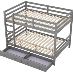 Lit superposé 140x200 cm avec tiroirs de rangement et échelle intégrée, structure pin/MDF gris