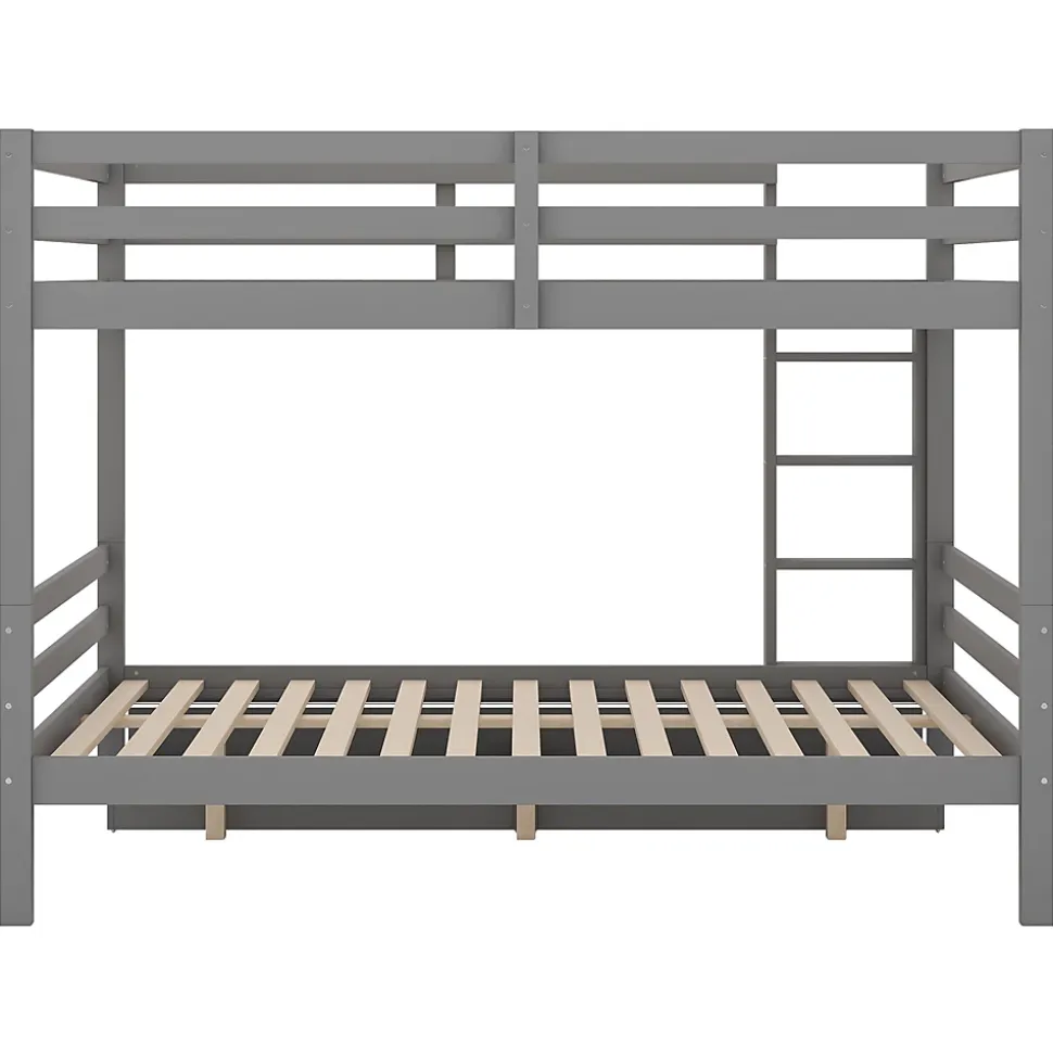 Lit superposé 140x200 cm avec tiroirs de rangement et échelle intégrée, structure pin/MDF gris