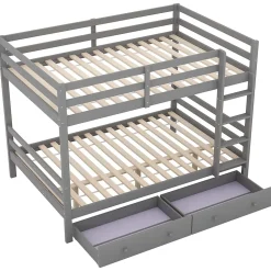 Lit superposé 140x200 cm avec tiroirs de rangement et échelle intégrée, structure pin/MDF gris