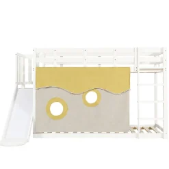 Lit superposé 90x200 cm avec toboggan intégré et échelle, structure bois (MDF + pin) blanc