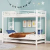 Lit superposé 90x200 cm blanc, cadre en fer, lit gigogne 90x190 cm, sommier à lattes, 2 échelles, certifié EN747, durable