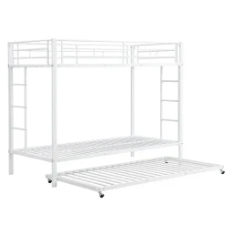 Lit superposé 90x200 cm blanc, cadre en fer, lit gigogne 90x190 cm, sommier à lattes, 2 échelles, certifié EN747, durable