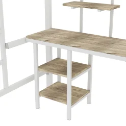 Lit superposé 90x200 cm, cadre métal, table, étagères, sécurité, pour enfants et ados