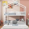 Lit superposé 90x200 cm convertible en 3 lits avec lit gigogne et barrières, structure bois massif blanc