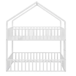 Lit superposé 140x200 cm en métal avec échelle intégrée et porte ouvrante, style maison ludique