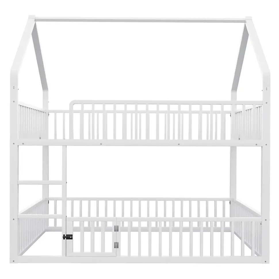 Lit superposé 140x200 cm en métal avec échelle intégrée et porte ouvrante, style maison ludique