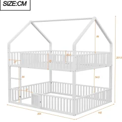 Lit superposé 140x200 cm en métal avec échelle intégrée et porte ouvrante, style maison ludique