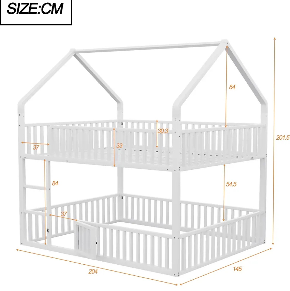 Lit superposé 140x200 cm en métal avec échelle intégrée et porte ouvrante, style maison ludique