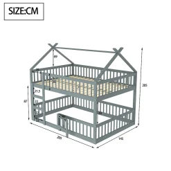 Lit superposé 140x200 cm gris bois massif, style loft, escalier, pratique et sécurisé pour enfants et familles
