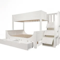Lit Superposé 140x200 cm, Lit Enfant avec Échelle et Rangement Tiroirs, Bois Massif et MDF, Blanc