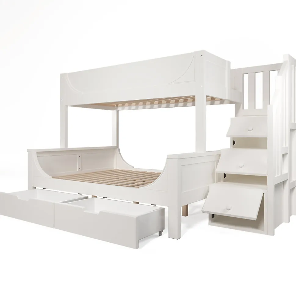 Lit Superposé 140x200 cm, Lit Enfant avec Échelle et Rangement Tiroirs, Bois Massif et MDF, Blanc