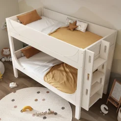 Lit Superposé 90x200 cm, Lit Enfant Démontable en 2 Lits Simples avec Échelle, Bois Massif + MDF, Blanc
