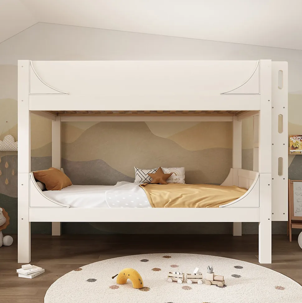 Lit Superposé 90x200 cm, Lit Enfant Démontable en 2 Lits Simples avec Échelle, Bois Massif + MDF, Blanc