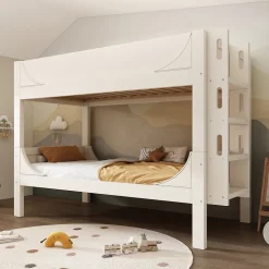 Lit Superposé 90x200 cm, Lit Enfant Démontable en 2 Lits Simples avec Échelle, Bois Massif + MDF, Blanc