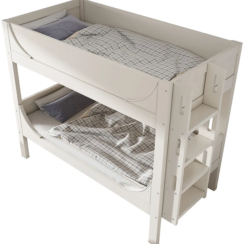 Lit Superposé 90x200 cm, Lit Enfant Démontable en 2 Lits Simples avec Échelle, Bois Massif + MDF, Blanc
