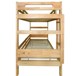 Lit superposé 90x200 cm naturel, 2 couchages, séparable en lits simples, cadre pin stable, sommier à lattes, montage facile