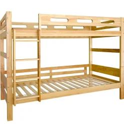 Lit superposé 90x200 cm naturel, 2 couchages, séparable en lits simples, cadre pin stable, sommier à lattes, montage facile