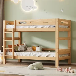 Lit superposé 90x200 cm séparable en 2 lits simples, structure bois massif naturel, montage facile