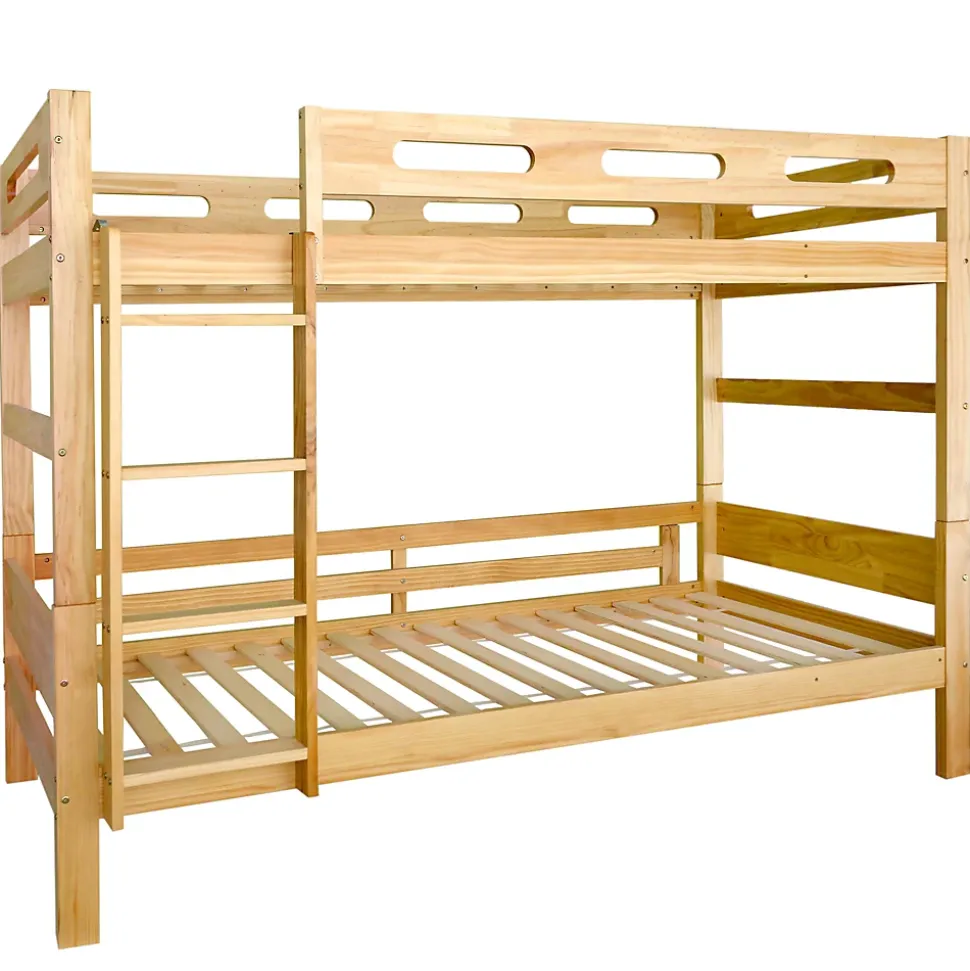 Lit superposé 90x200 cm séparable en 2 lits simples, structure bois massif naturel, montage facile