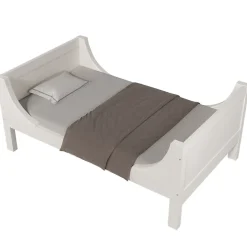 Lit superposé 90x200 cm séparables avec échelle amovible et design luge en bois et métal, blanc