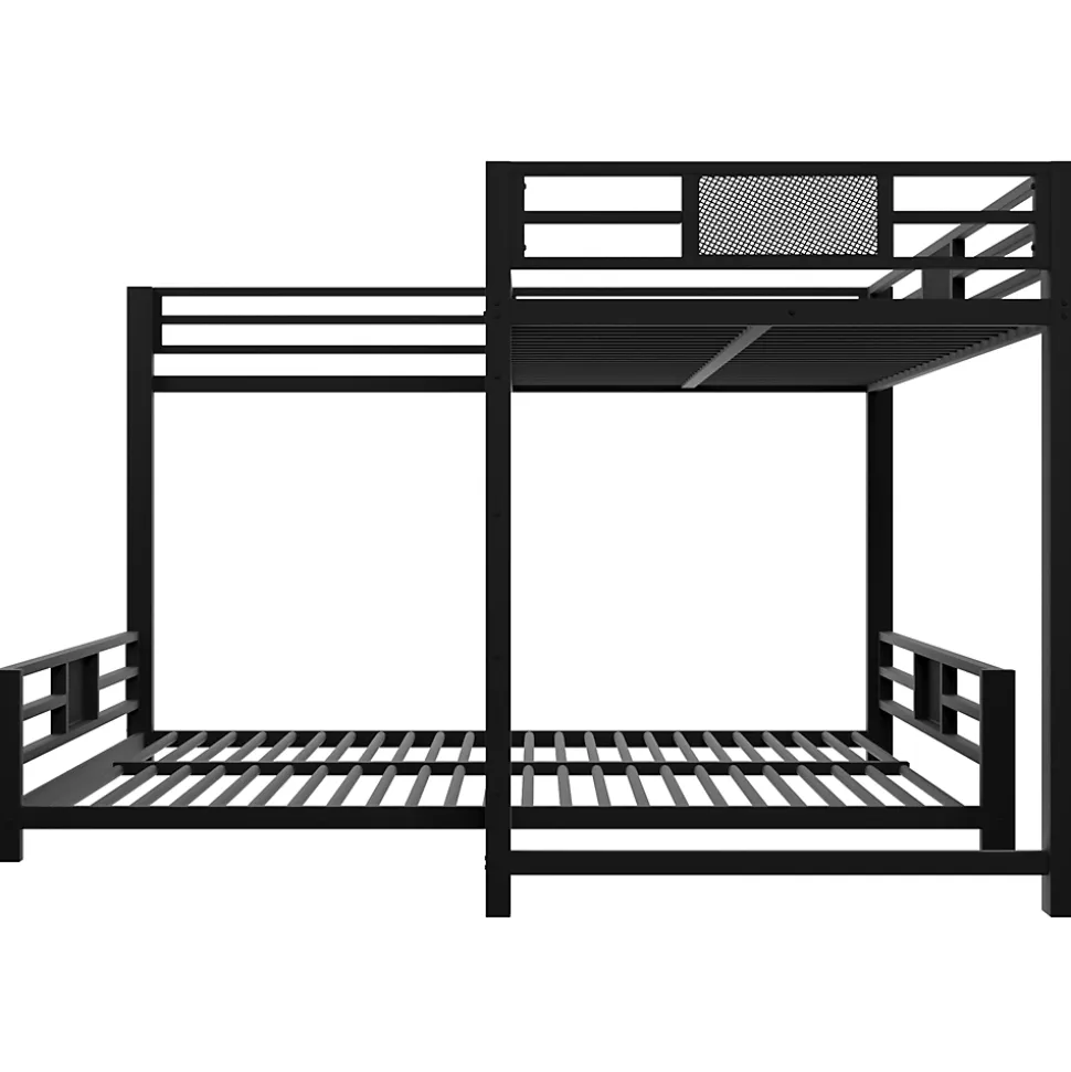 Lit Superposé 90x200 cm/140x200 cm - Lit en L pour 2 Enfants avec Échelle et Rangement, Sans Matelas, en Métal, Noir