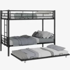Lit superposé 196,6x97,8x156,5 cm en métal noir, convertible en 2 lits avec échelle antidérapante