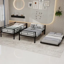 Lit superposé 196,6x97,8x156,5 cm en métal noir, convertible en 2 lits avec échelle antidérapante