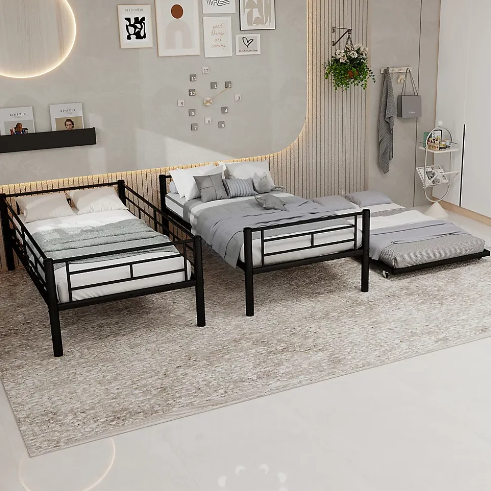 Lit superposé 196,6x97,8x156,5 cm en métal noir, convertible en 2 lits avec échelle antidérapante