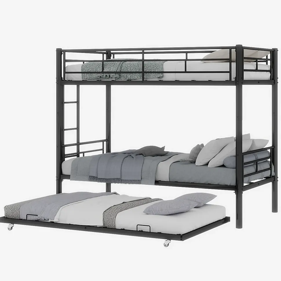 Lit superposé 196,6x97,8x156,5 cm en métal noir, convertible en 2 lits avec échelle antidérapante