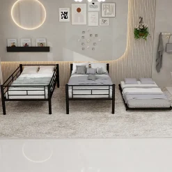 Lit superposé 196,6x97,8x156,5 cm en métal noir, convertible en 2 lits avec échelle antidérapante