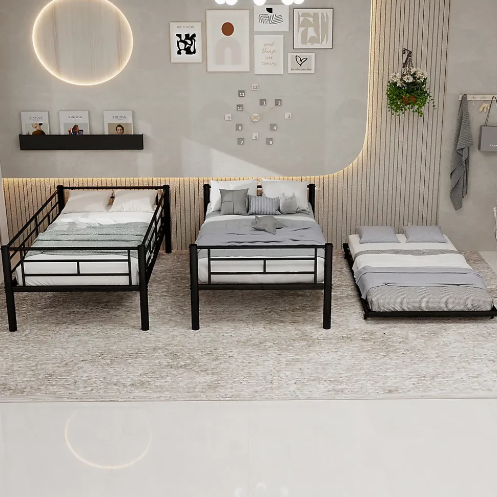 Lit superposé 196,6x97,8x156,5 cm en métal noir, convertible en 2 lits avec échelle antidérapante