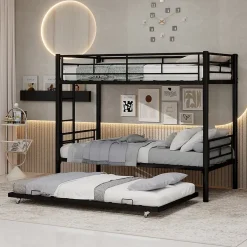 Lit superposé 196,6x97,8x156,5 cm en métal noir, convertible en 2 lits avec échelle antidérapante