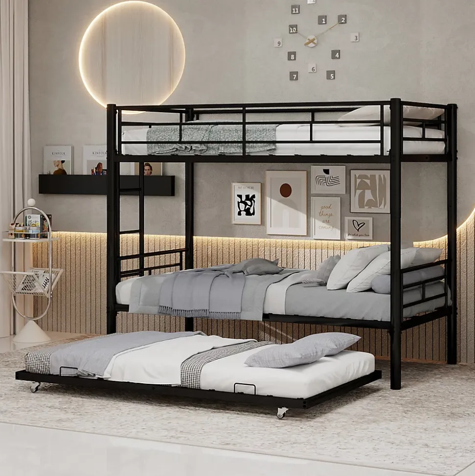 Lit superposé 196,6x97,8x156,5 cm en métal noir, convertible en 2 lits avec échelle antidérapante