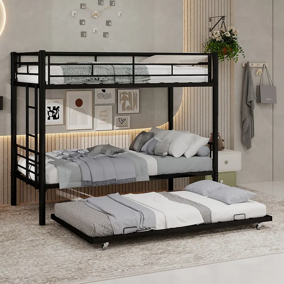 Lit superposé 196,6x97,8x156,5 cm en métal noir, convertible en 2 lits avec échelle antidérapante