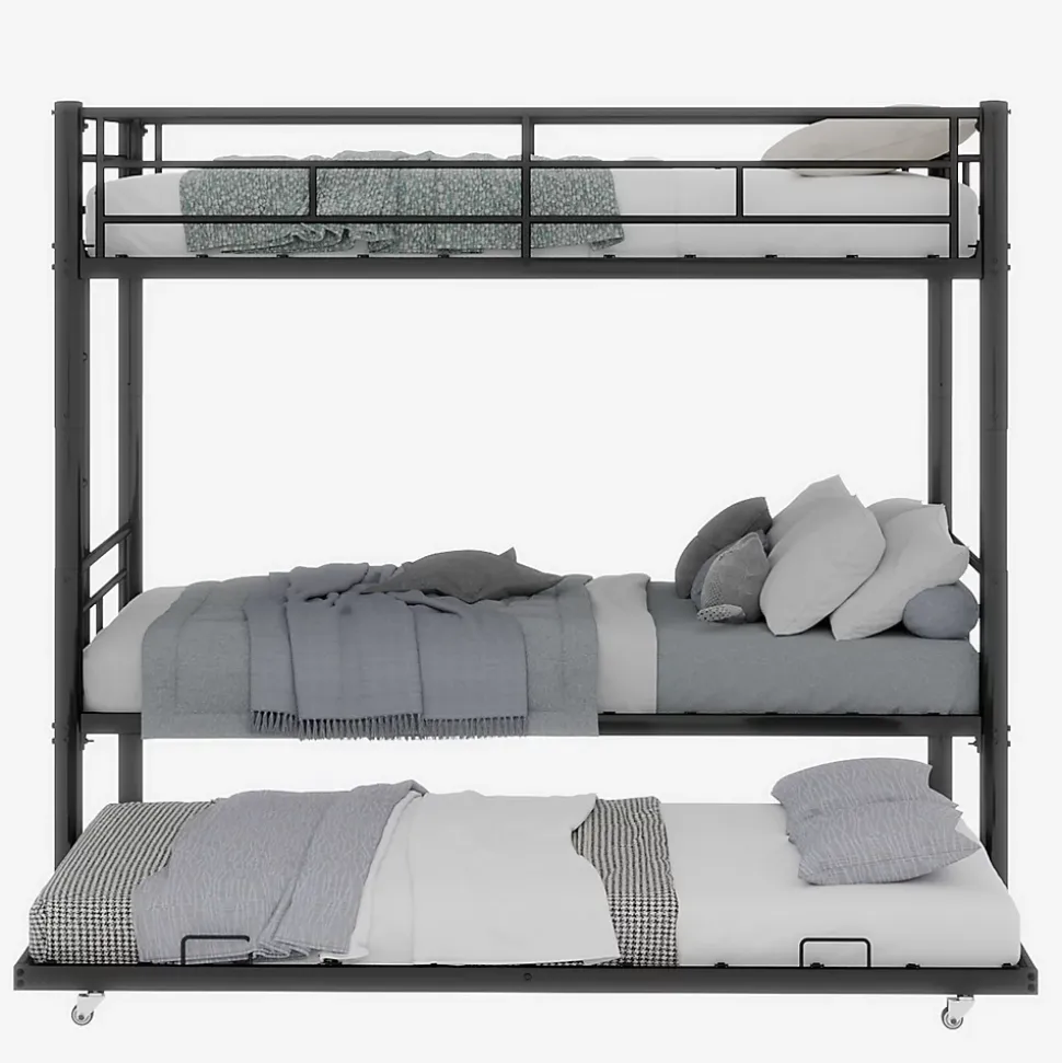 Lit superposé 196,6x97,8x156,5 cm en métal noir, convertible en 2 lits avec échelle antidérapante