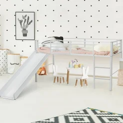 Lit Superpose avec Echelle et Toboggan Amovible Cadre de Lit pour Enfant avec Cloture de Securite