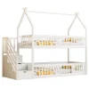 Lit superpose enfant 90 par 200 cm bois massif avec toit echelle de securite tiroirs lit simple blanc rangement enfants