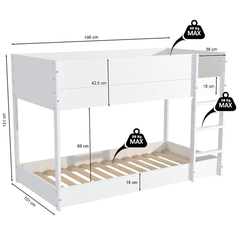 LIT SUPERPOSE 90x190 BOB + 2 SOMMIERS / Blanc