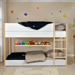 LIT SUPERPOSE 90x190 BOB + 2 SOMMIERS / Blanc et Bois clair