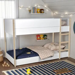 LIT SUPERPOSE 90x190 BOB + 2 SOMMIERS / Blanc et Bois clair