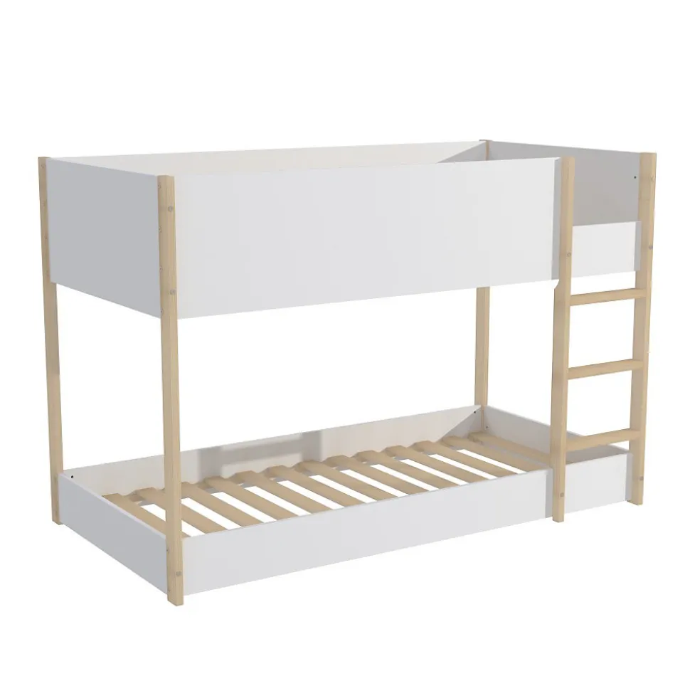 LIT SUPERPOSE 90x190 BOB + 2 SOMMIERS / Blanc et Bois clair