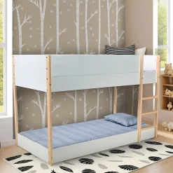 LIT SUPERPOSE 90x190 BOB + 2 SOMMIERS / Blanc et Bois clair