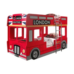 Lit superpose 90x200 Bus Londonien sommier inclus Vipack Car Beds - Rouge